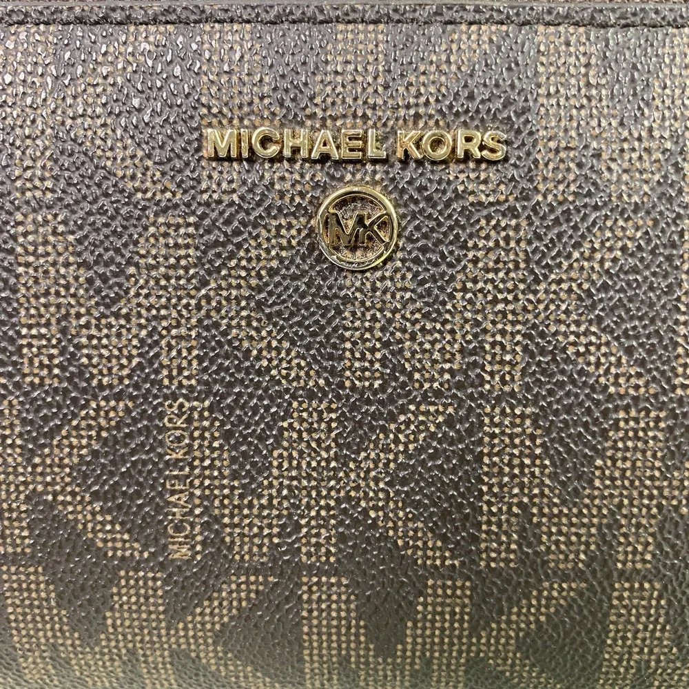 Michael Kors Womens Signature Logo print Canvas Large Wallet- Clutch Brown 4